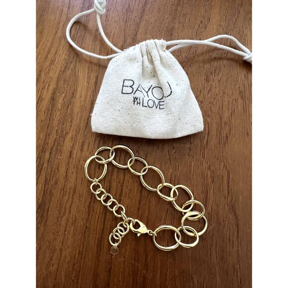 NEW BaYou with Love Large Oval Chain Bracelet Adjustable 14k Gold Plated - Picture 3 of 8